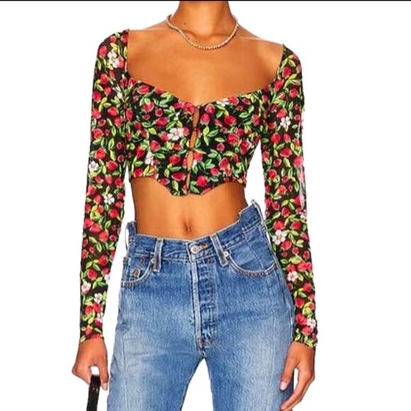 AFRM Tops - Revolve AFRM Grecian Top Noir Strawberry Size XS Sheer Mesh Overlay